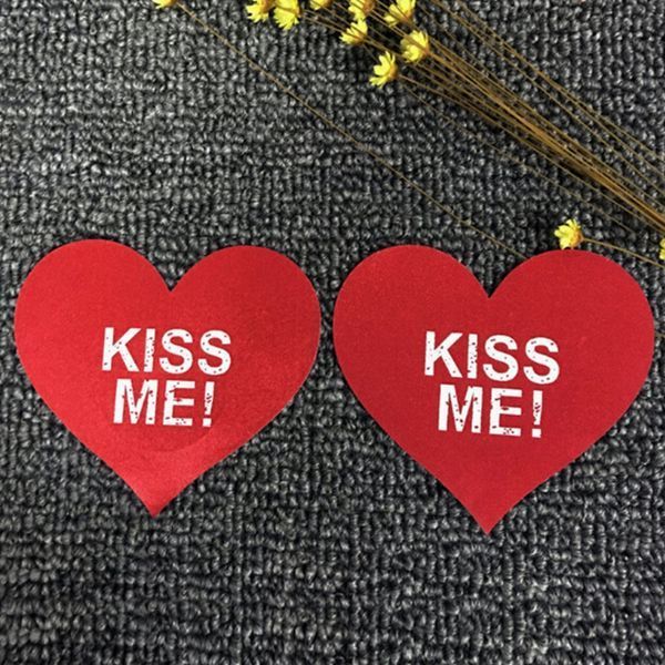 Наклейки на груди у вигляді сердечок KissMe атласні для сексуального образу червоні 2 штуки WAC-1304 фото