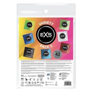 Презервативи EXS Variety Pack 42 штуки латексні для захисту та задоволення з ефектами та текстурами 42EXSVP2 фото