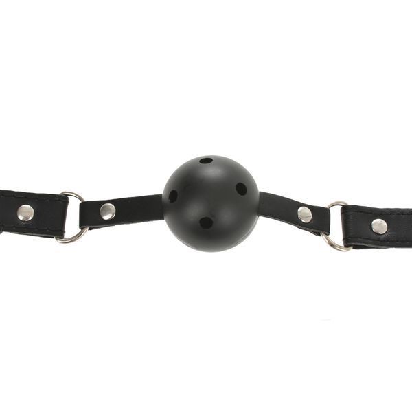 Кляп черный с пластиковым шаром для BDSM игр крепкий аксессуар для ограничения речи 29-0059 фото