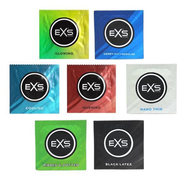 Презервативи EXS Variety Pack 42 штуки латексні для захисту та задоволення з ефектами та текстурами 42EXSVP2 фото