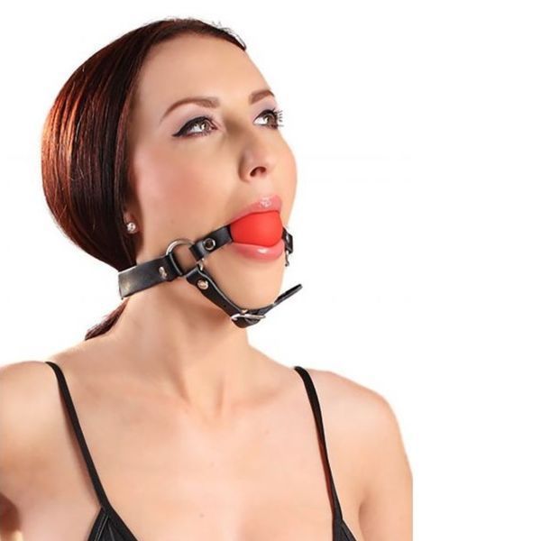 Кляп чорний з червоною кулею для BDSM ігор з регульованим ремінцем для обмеження звуків 29-0069 фото