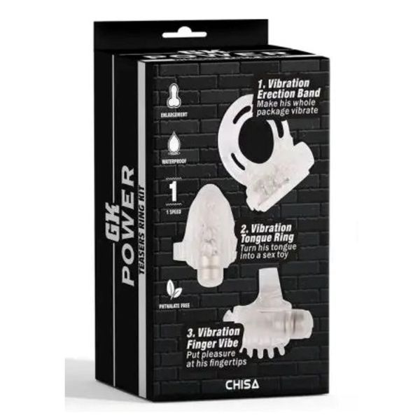 Секс набір Teasers Ring Kit три предмети для задоволення з віброкільцем та вібратором на палець CH43820 фото