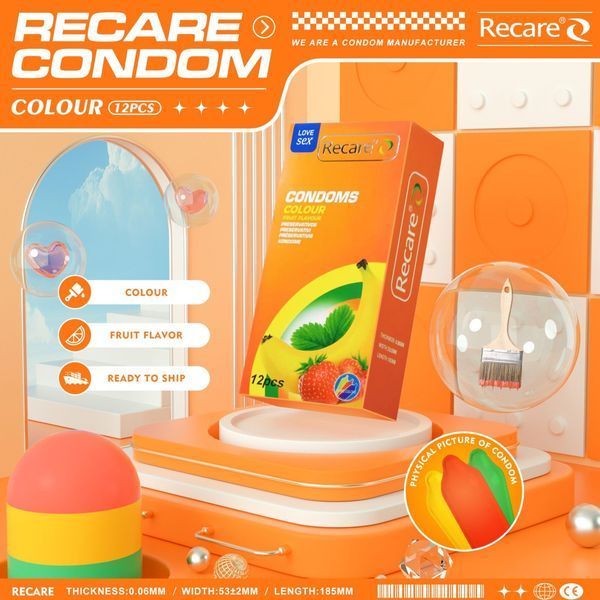Презервативы Recare Color фруктовые ароматизированные 12 штук латексные для секса и оральных ласк SX3323 фото
