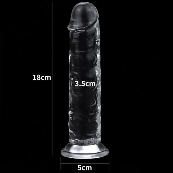 Прозрачный фаллоимитатор на присоске Flawless Clear Dildo для интимных игр эластичный и гибкий 18 см LV310015 фото