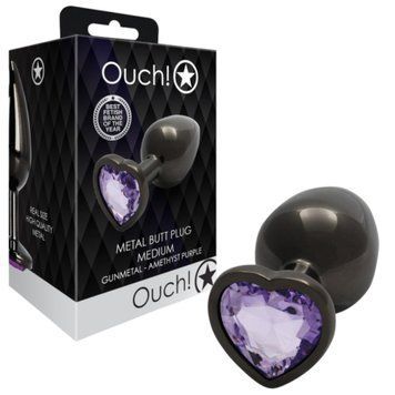 Металева анальна пробка Heart Gem з фіолетовим кристалом для новачків та досвідчених користувачів для стимуляції OU493415 фото