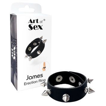 Эрекционное кольцо Art of Sex James из кожи с шипами для мужчин для усиления эрекции и интимных игр SO6785 фото
